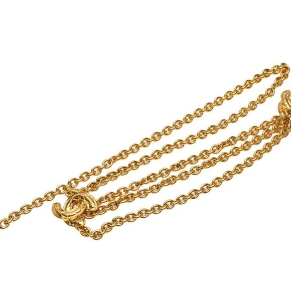 CHANEL CC Logos Quilted Charm Triple Chain Belt/Necklace 34" Gold Tone Auth - Picture 1 of 5